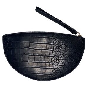 Black Croc Print Vegan Leather Clutch Wristlet Handbag